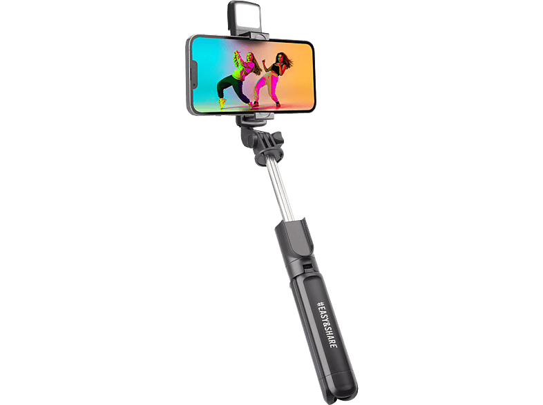SBS 17870 Selfie-Stick mit integriertem LED-Licht und Stativ, Schwarz