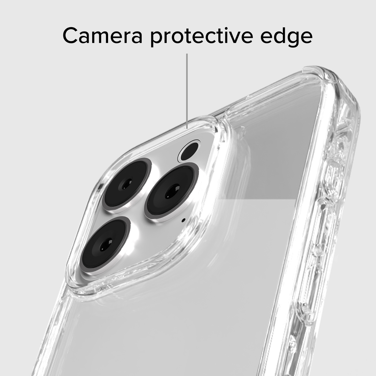 Transparente Handyhülle mit erhöhter Kante zum Schutz der Kamera.