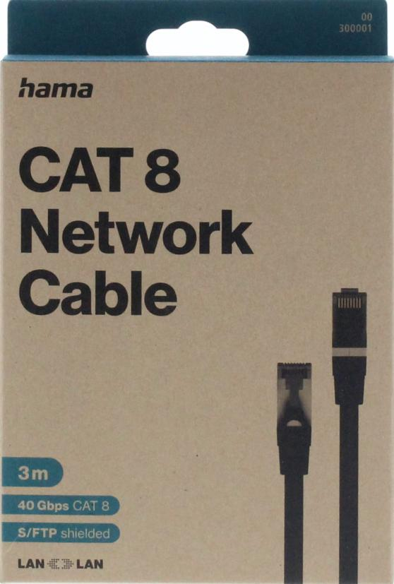 Hama CAT 8 Ağ Kablosu 3m, 40 Gbps, S/FTP korumalı.