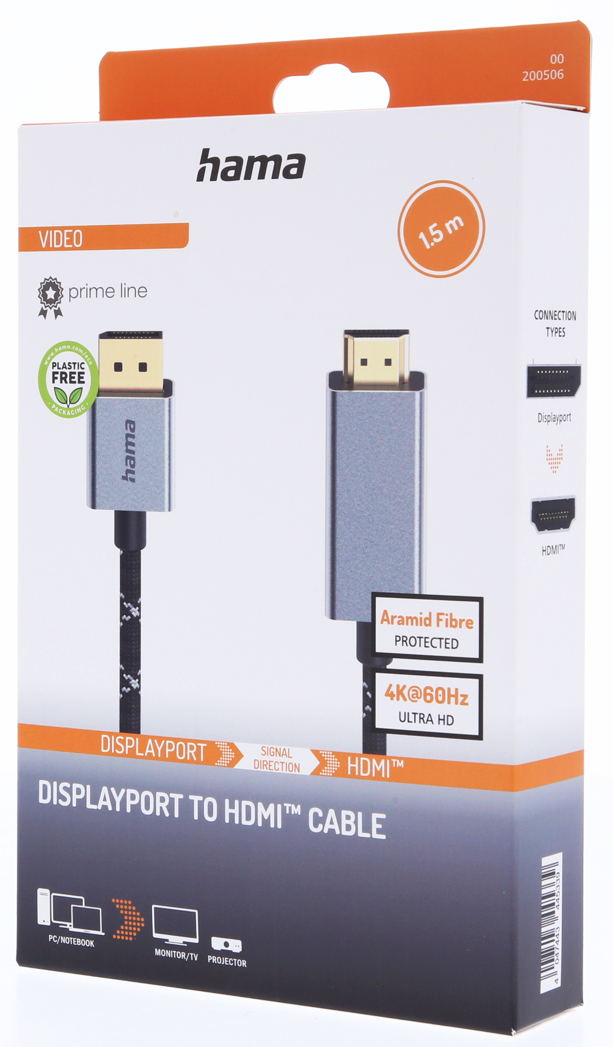 Hama DisplayPort - HDMI kablosu, 1,5m, Aramid Elyaf, 4K@60Hz, Ultra HD.