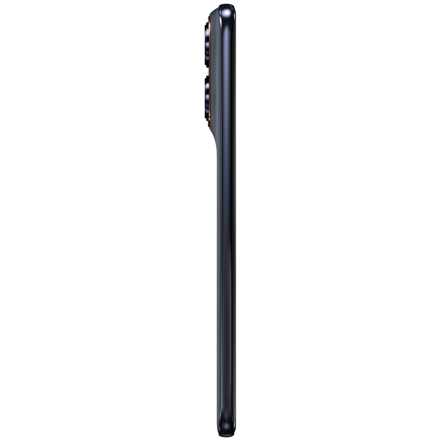 Dark gray smartphone with three rear cameras, shown in side profile.