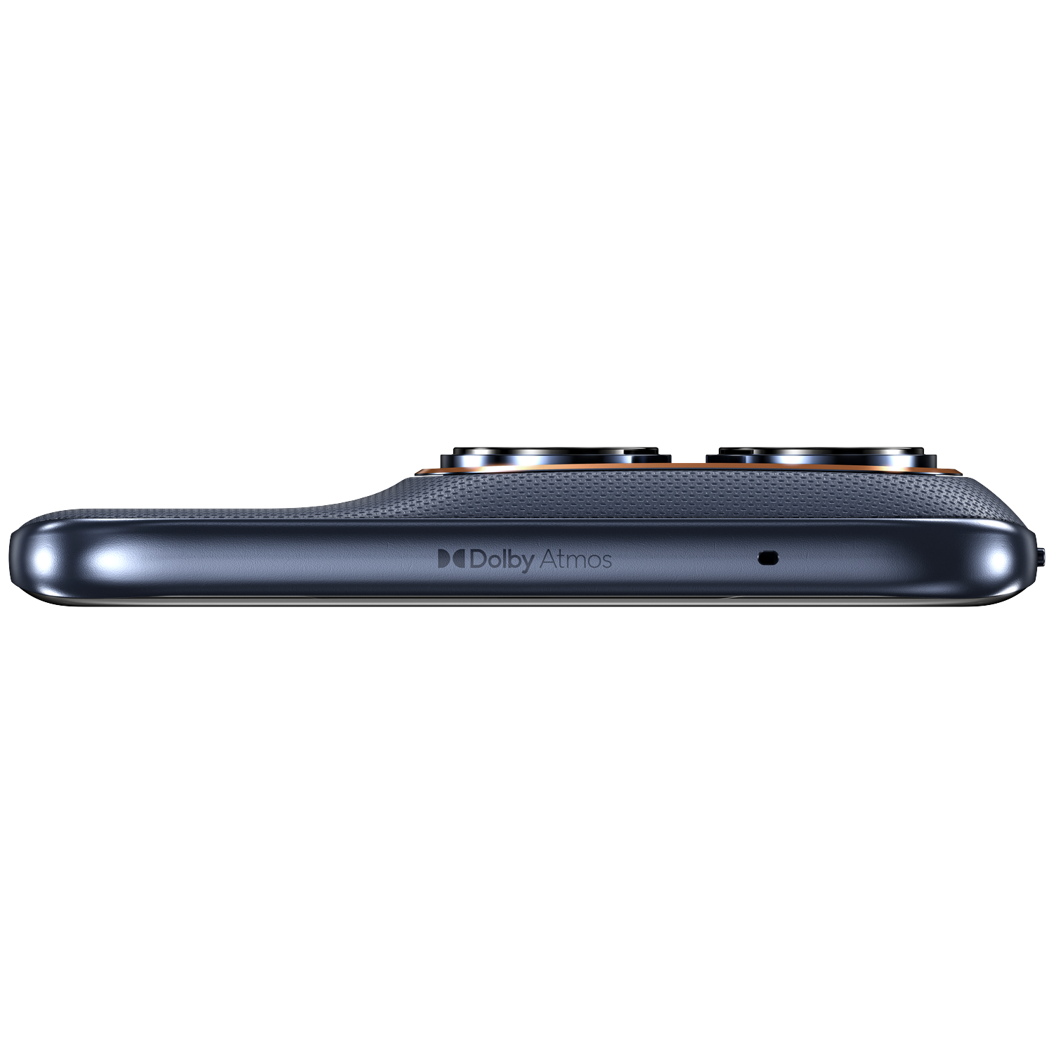 Dark smartphone casing with two cameras and Dolby Atmos logo.