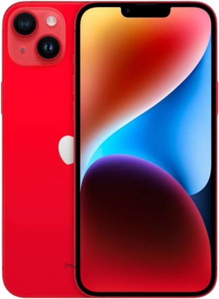 Renkli duvar kağıdı ve çift arka kameraya sahip kırmızı iPhone.
