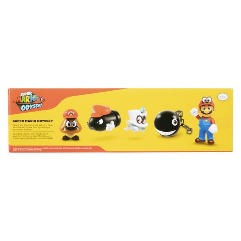 Super Mario Odyssey Figuren: Goomba, Bullet Bill, Boo, Chain Chomp und Mario.