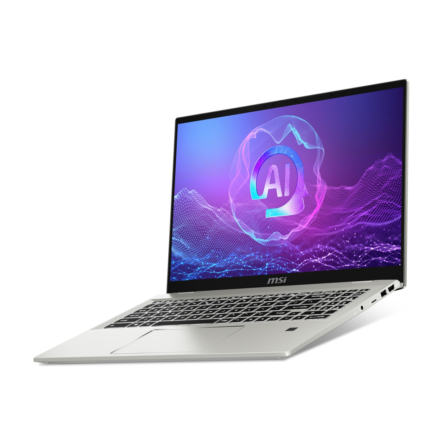 Un laptop argentato con logo "AI" sullo schermo.