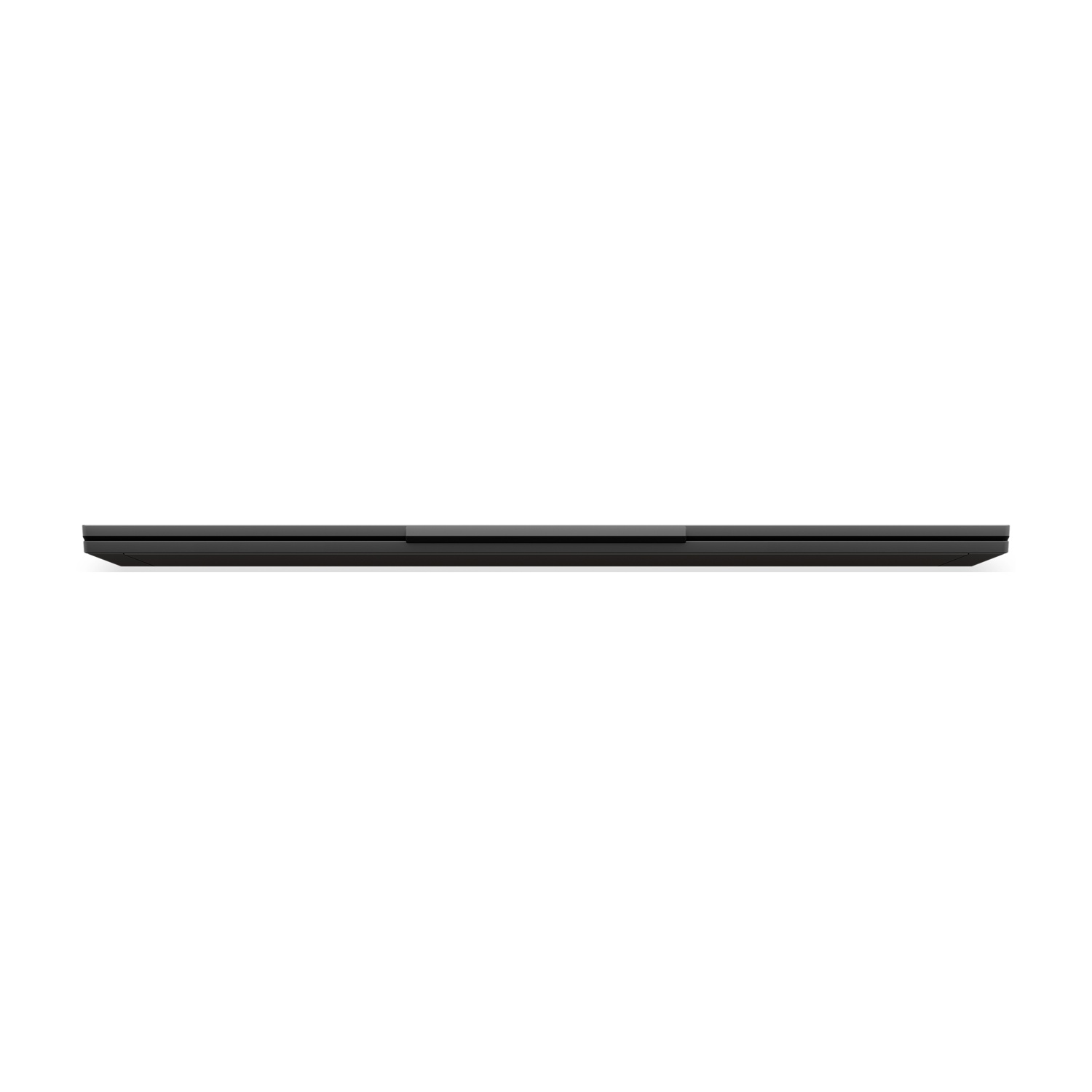 Profilo di laptop nero chiuso su sfondo bianco.