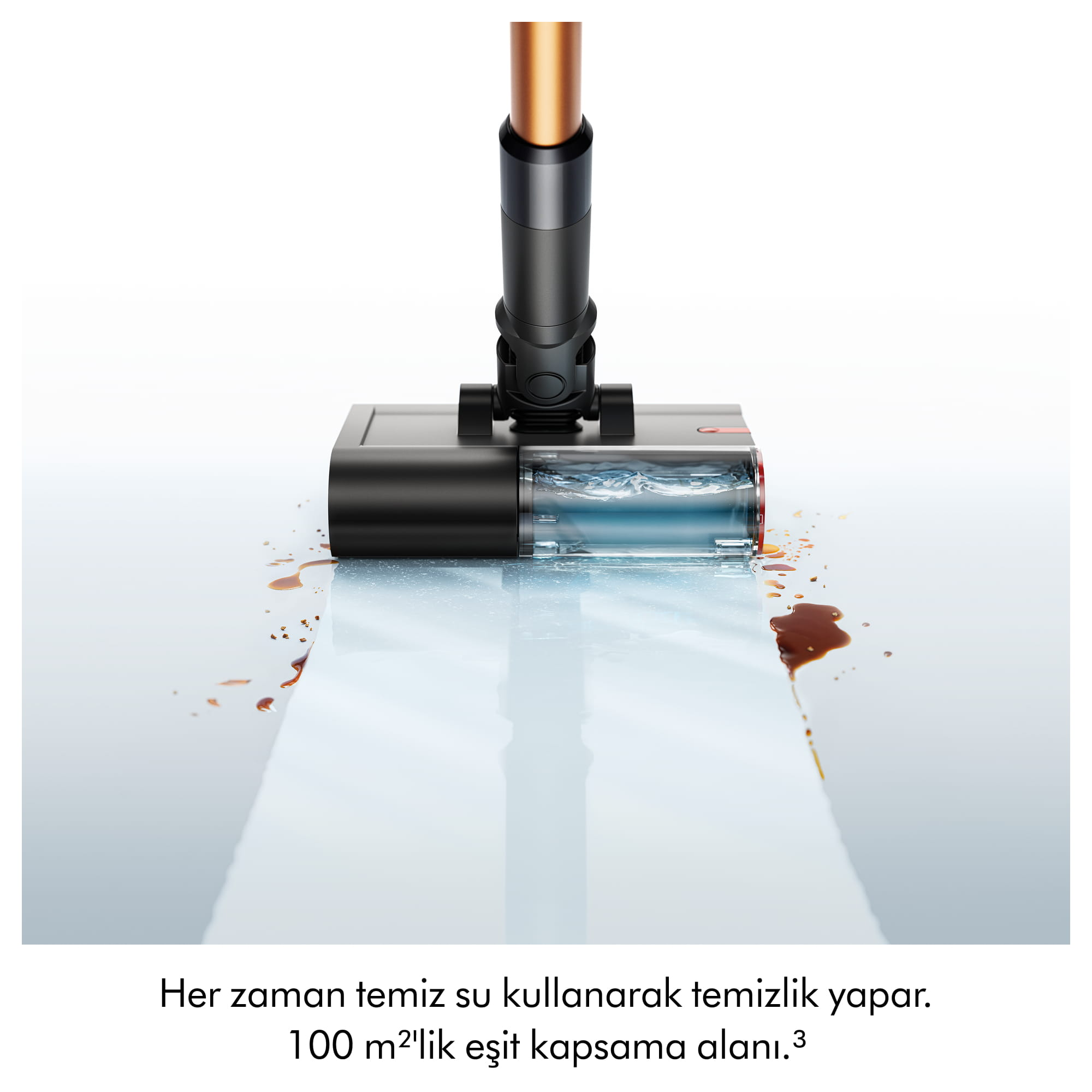 Vakumlu temizleyici başlığı sıvı dökülmesini temizler. Siyah başlık, altın.