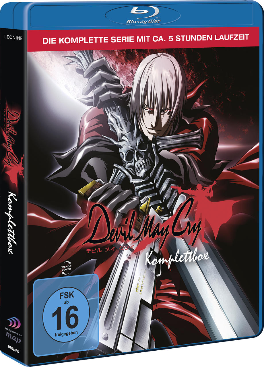 Anime-Blu-ray-Box mit Dante, der zwei Schwerter hält und eine rote Robe trägt.
