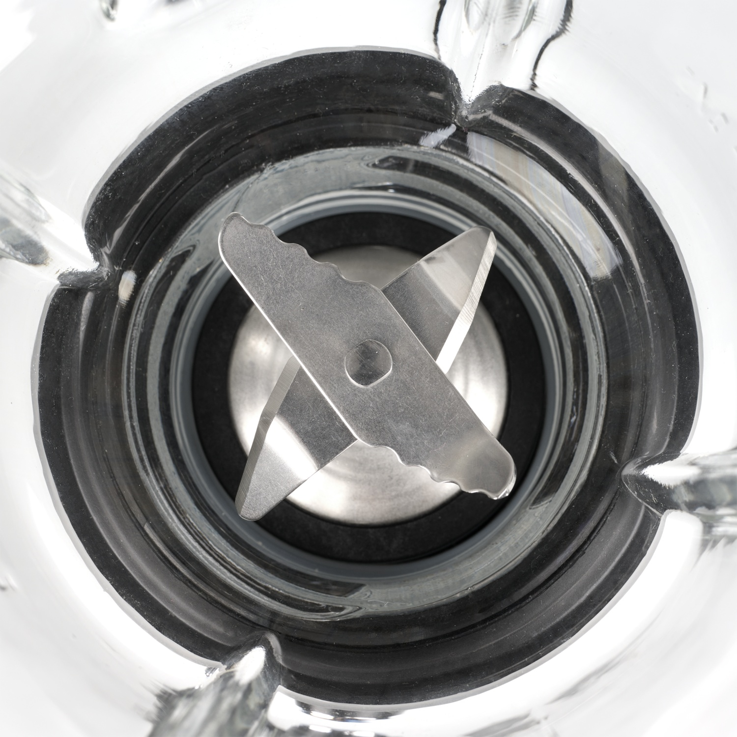 Close-up of blender blades with a black seal ring.