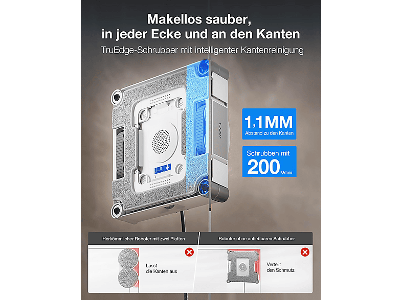 Ecovacs W3 OMNI Fensterreinigungsroboter mit Selbstreinigender Station (Grau, Laufzeit: bis 130 min, Absturzsicherheitsmechanismus, WIN-SLAM 5.0) — Foto 2 von 5