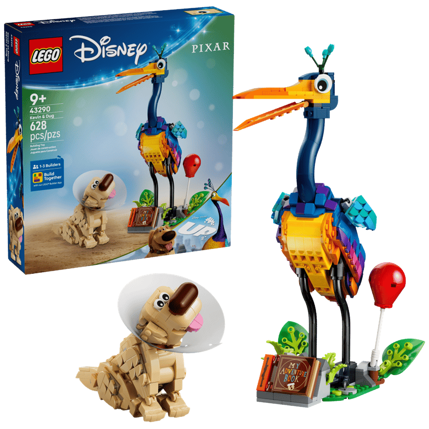 LEGO-model van Kevin de vogel en Dug de hond uit de film "Up".