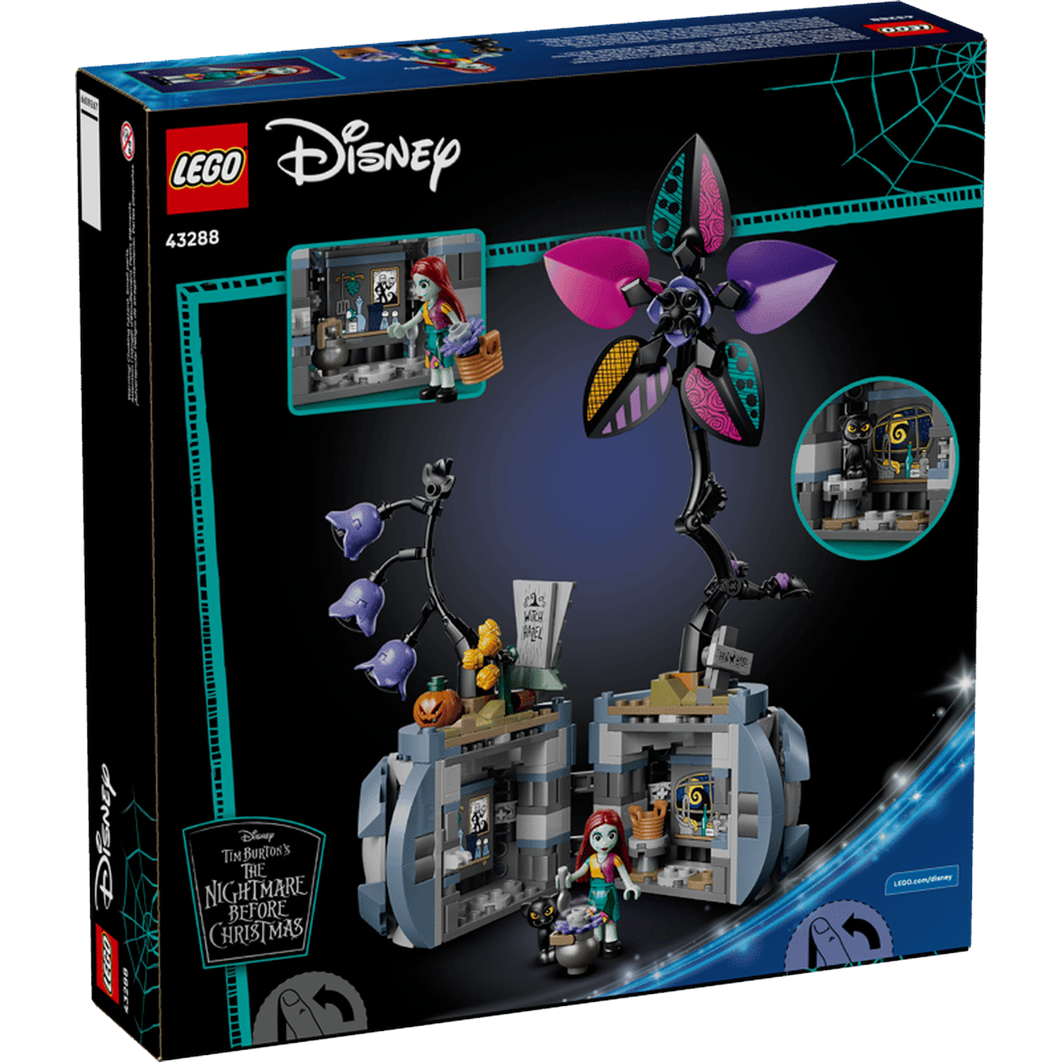 LEGO-setdoos met figuren en scènes uit Tim Burton's Nightmare Before Christmas.