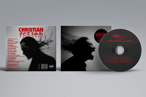 CD-Cover und CD mit schwarzem Schattenprofil eines Mannes, roter Schriftzug