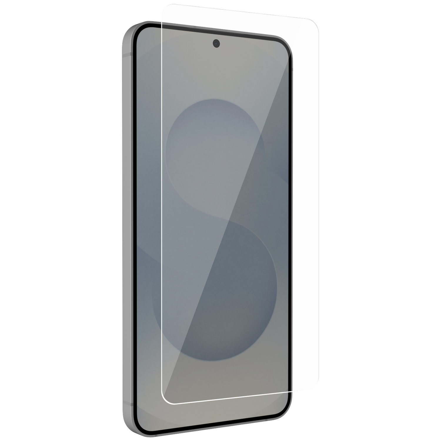 A clear screen protector is placed over a smartphone screen.