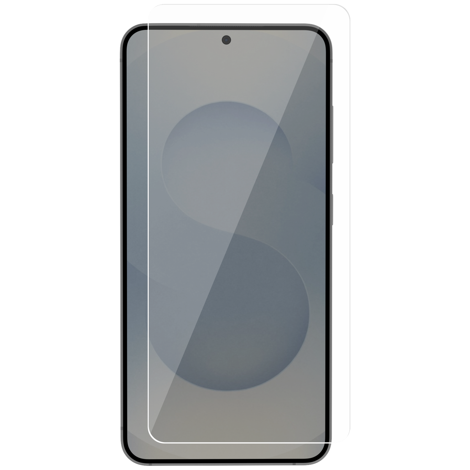 A transparent screen protector for a smartphone, laid on a white background.