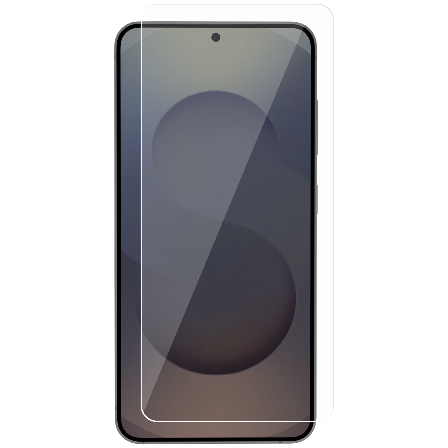 Een smartphone screenprotector ligt op een donkere smartphone met cirkelvormig patroon.
