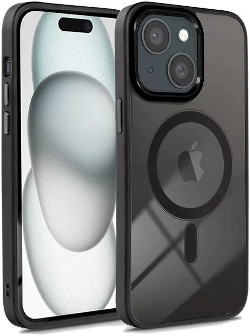HAFFNER iPhone 15 Edge Mag Cover szilikon tok, átlátszó-fekete (PT-6833)