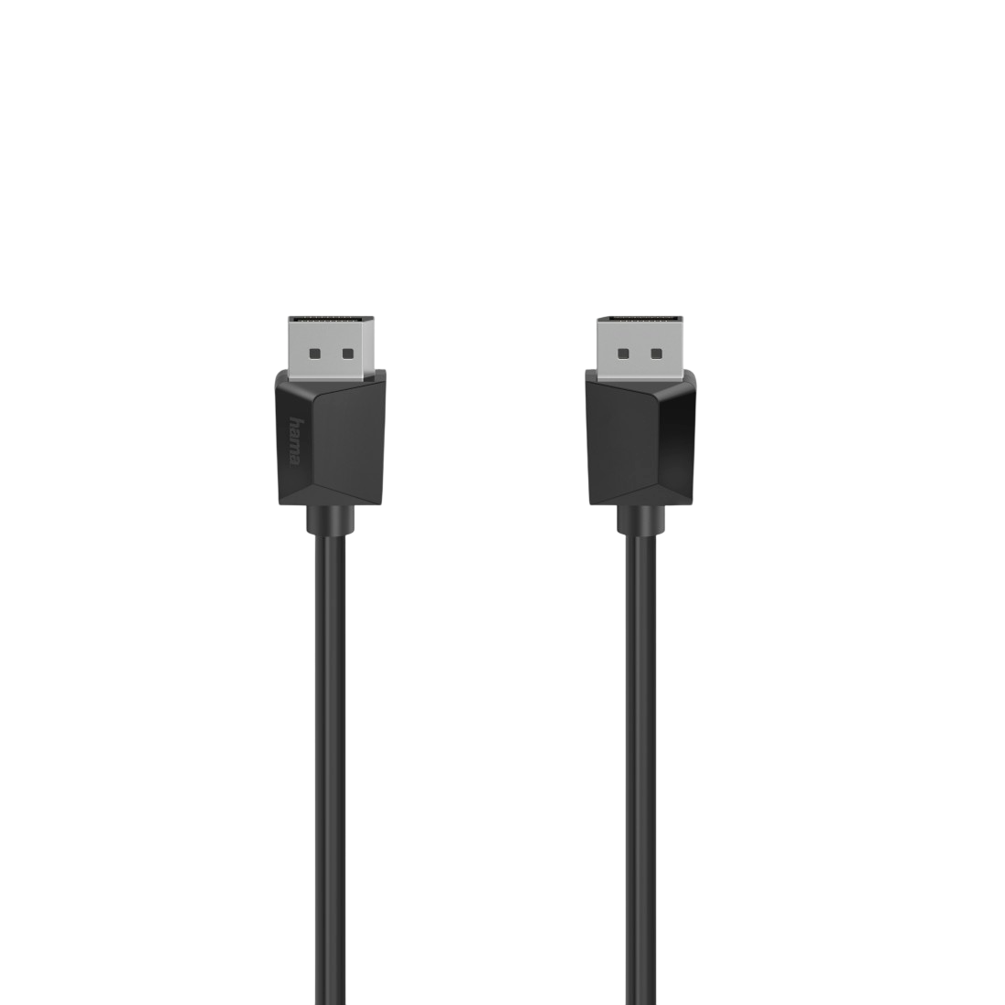 Siyah arka plan üzerinde Hama logolu iki siyah HDMI kablosu.