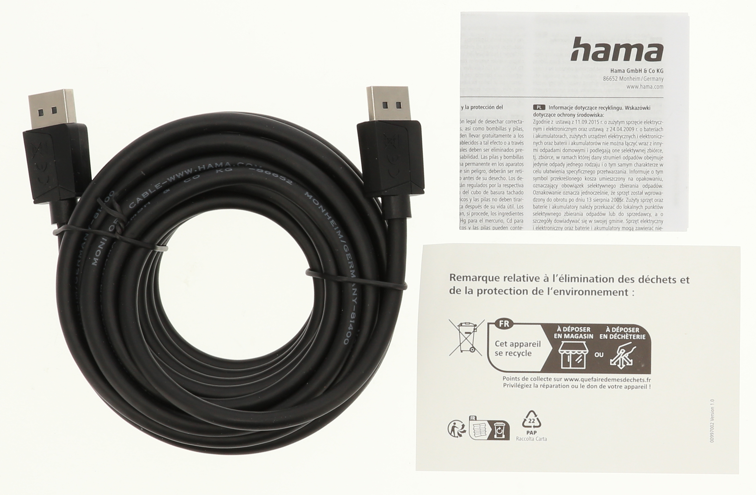 İki konektörlü siyah USB kablosu, rulo yapılmış ve kablo bağı ile sabitlenmiş.