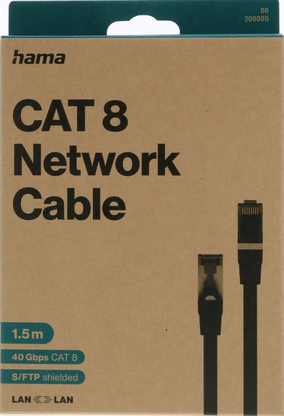 Hama CAT 8 Ağ Kablosu kutusu, 1.5m, 40 Gbps, S/FTP korumalı.