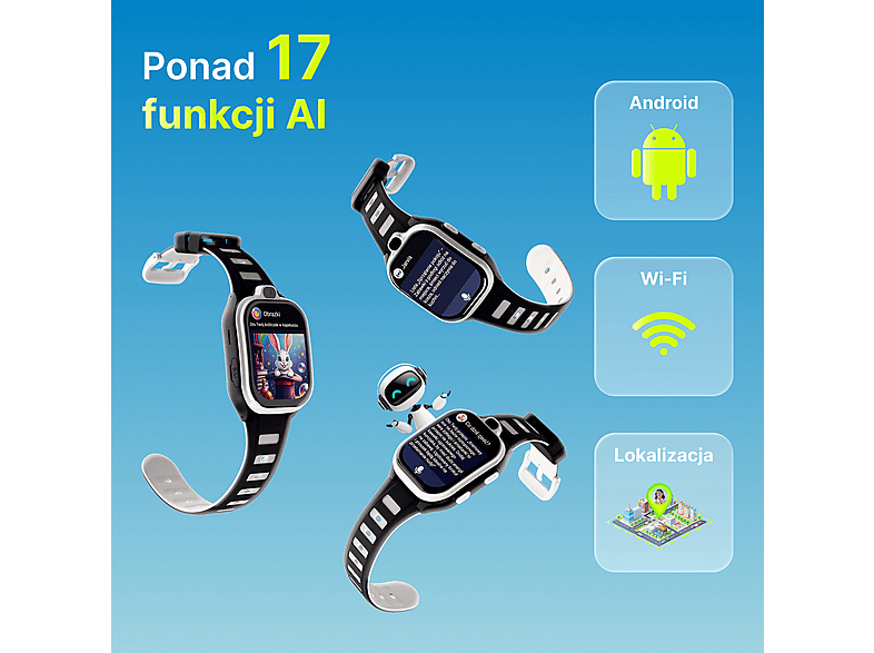 Smartwatch FOREVER Kids Boost KW-530 AI GPS WiFi 4G Czarno-biały – zdjęcie 3