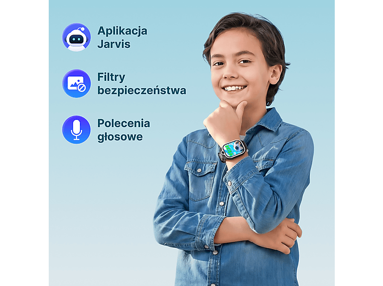 Smartwatch FOREVER Kids Boost KW-530 AI GPS WiFi 4G Czarno-biały – zdjęcie 2