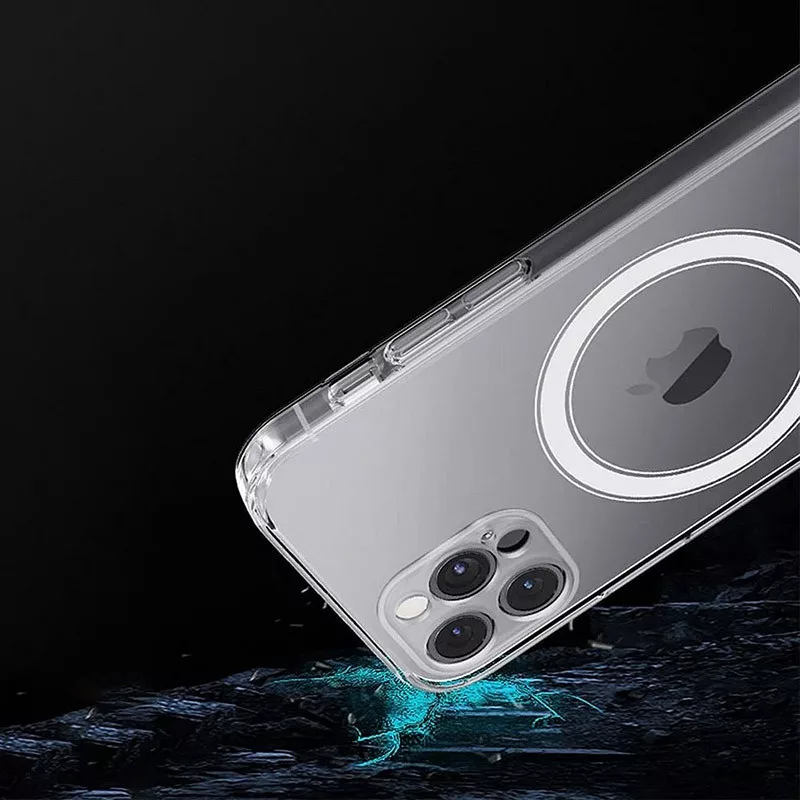Átlátszó telefontok Apple logóval és kamerákkal, sötét háttéren.