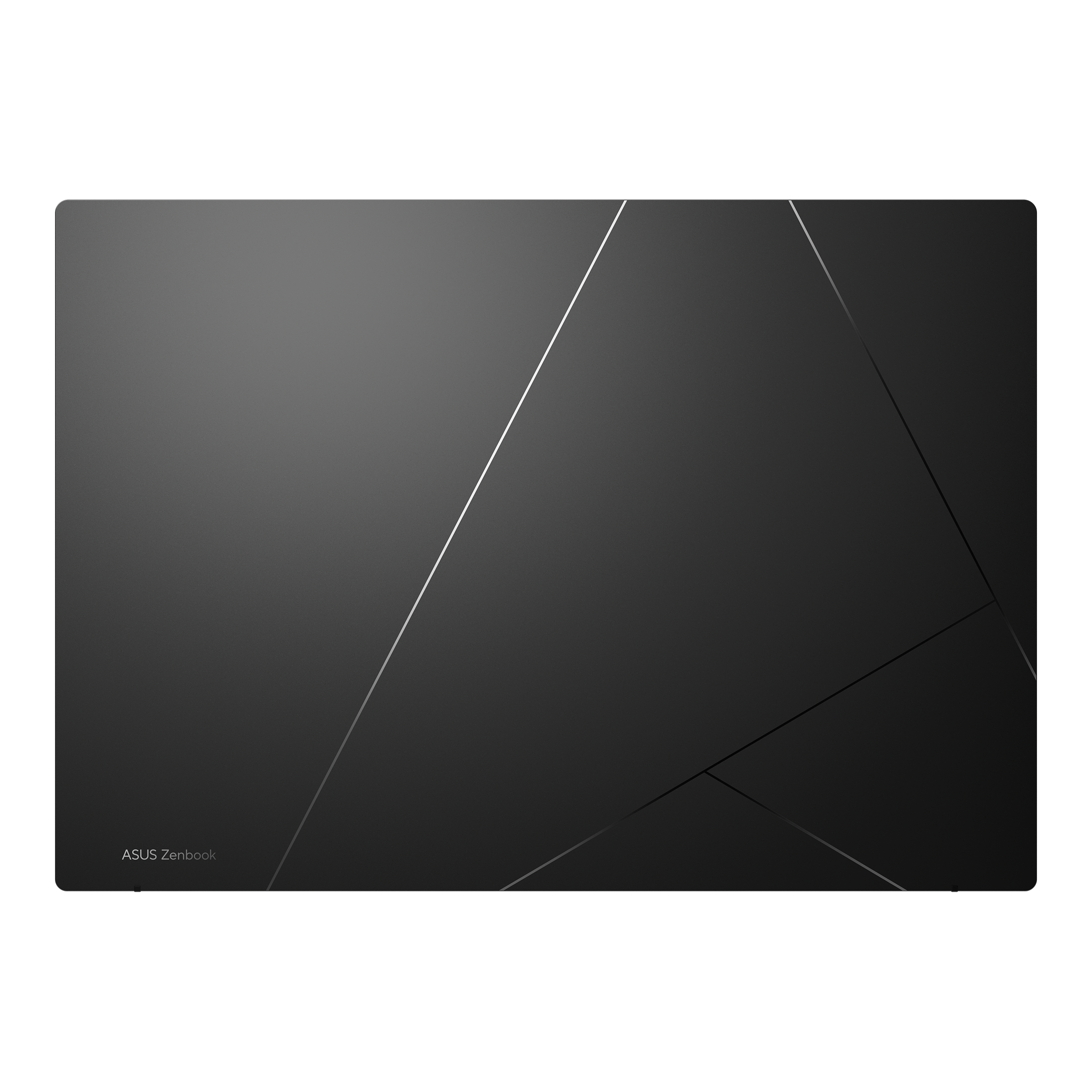 Dunkelgraues ASUS Zenbook mit silbernen Linien und Logo.