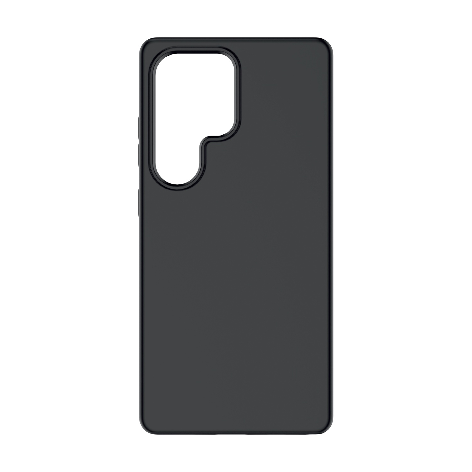 Custodia nera per telefono con ritaglio per modulo fotocamera e pulsanti.
