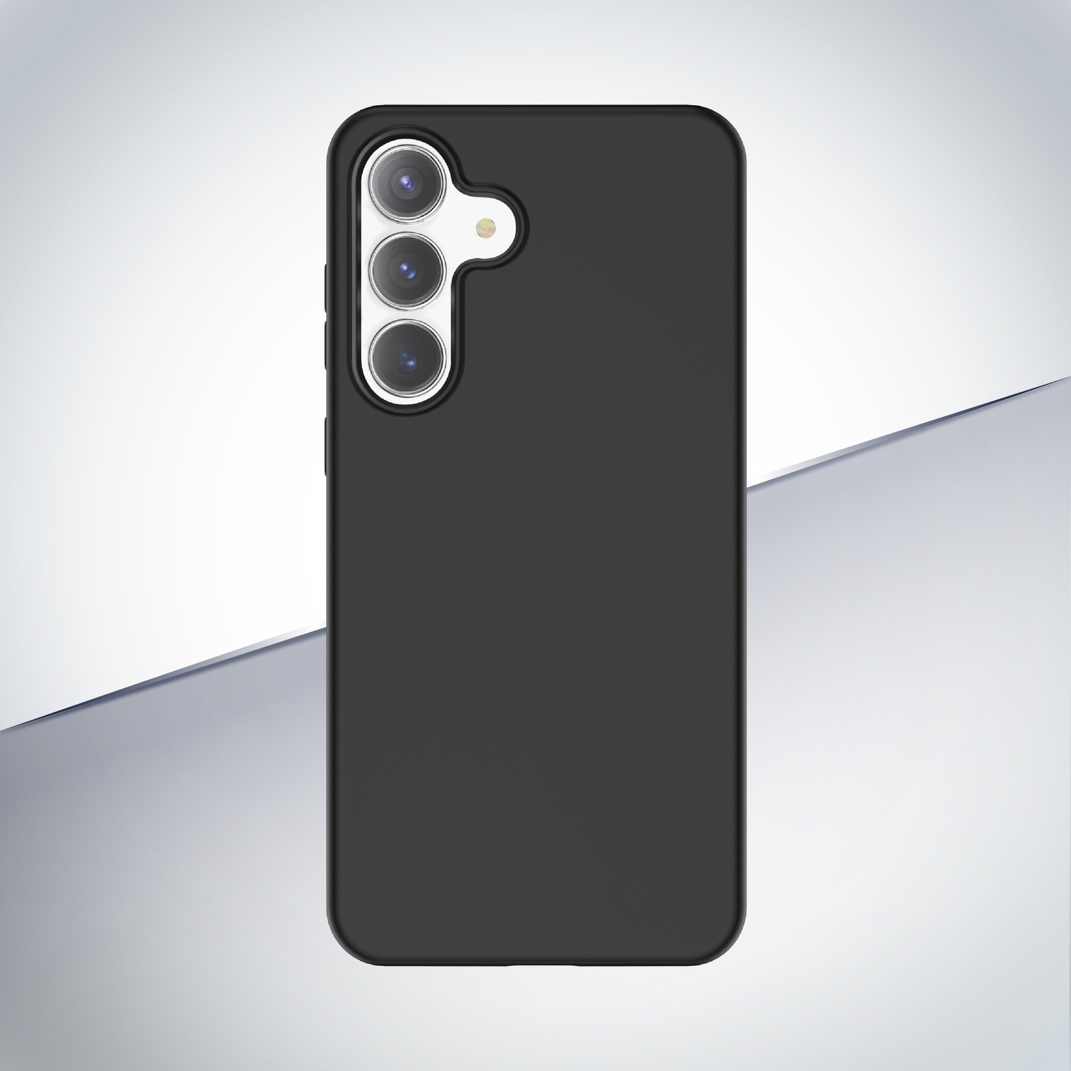 Custodia nera per telefono con tre obiettivi e flash.