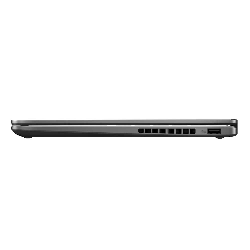 Havalandırma yuvalarını ve bir USB bağlantı noktasını gösteren kapalı bir dizüstü bilgisayarın yan görünümü.