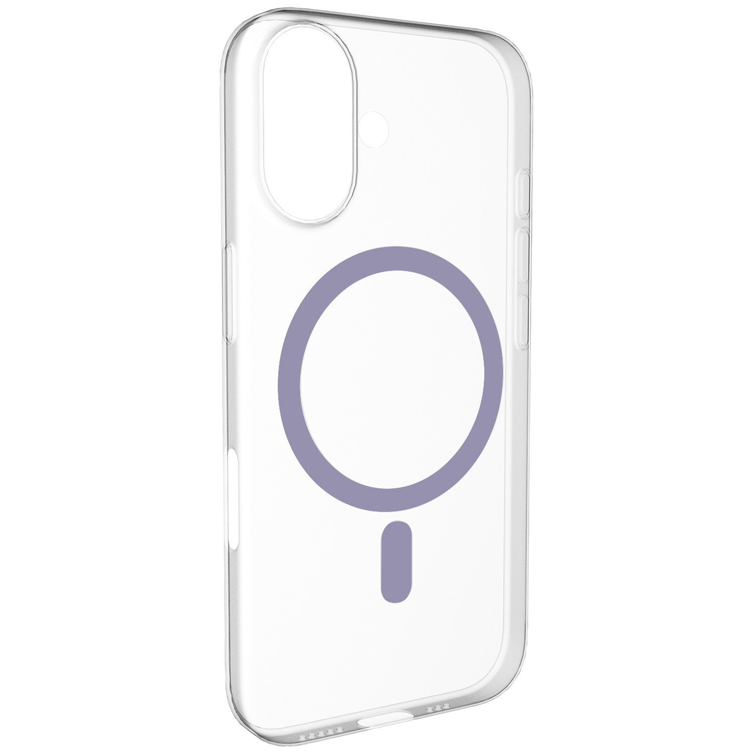 Coque de téléphone transparente avec symbole cercle magnétique violet.