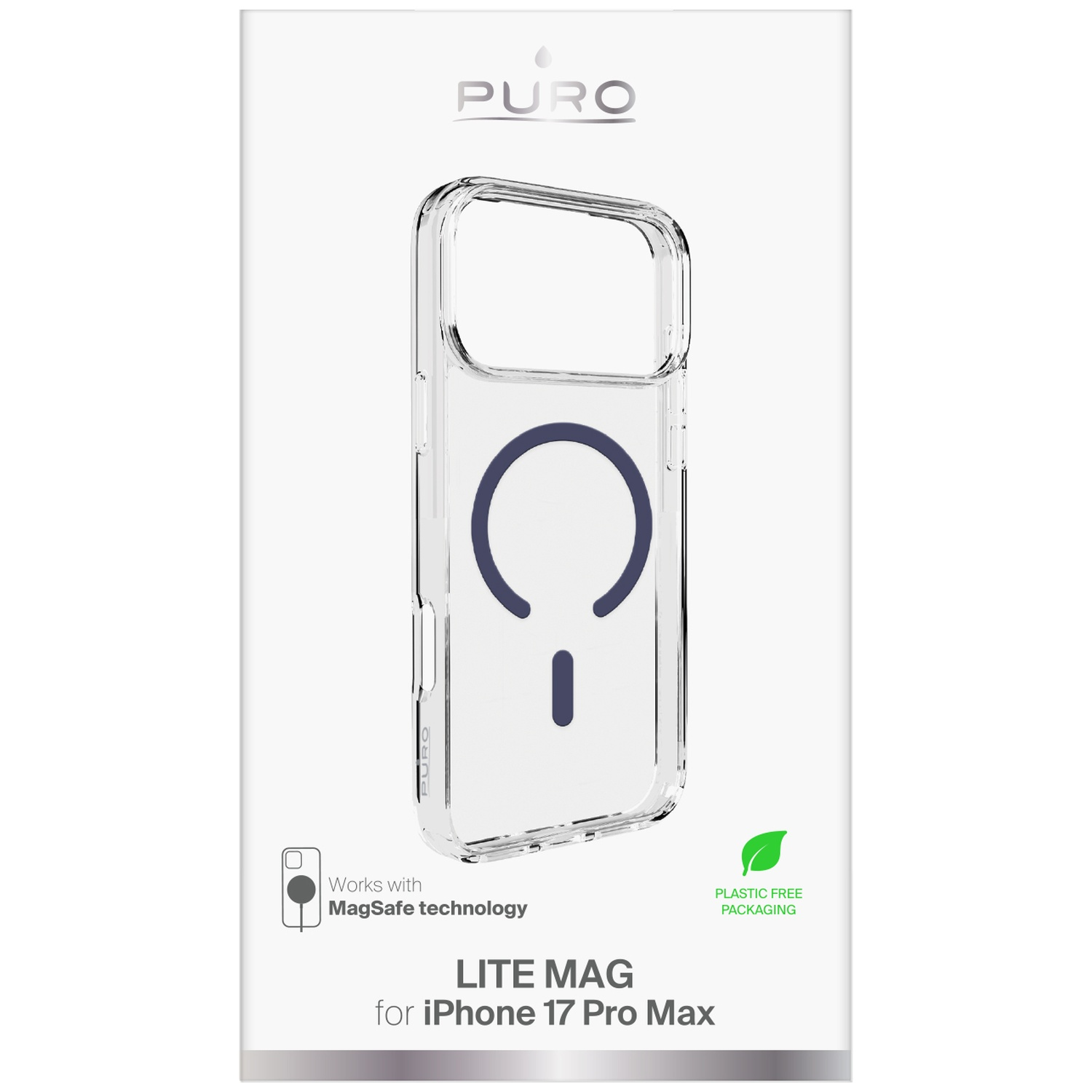Coque transparente pour iPhone 17 Pro Max avec logo MagSafe.