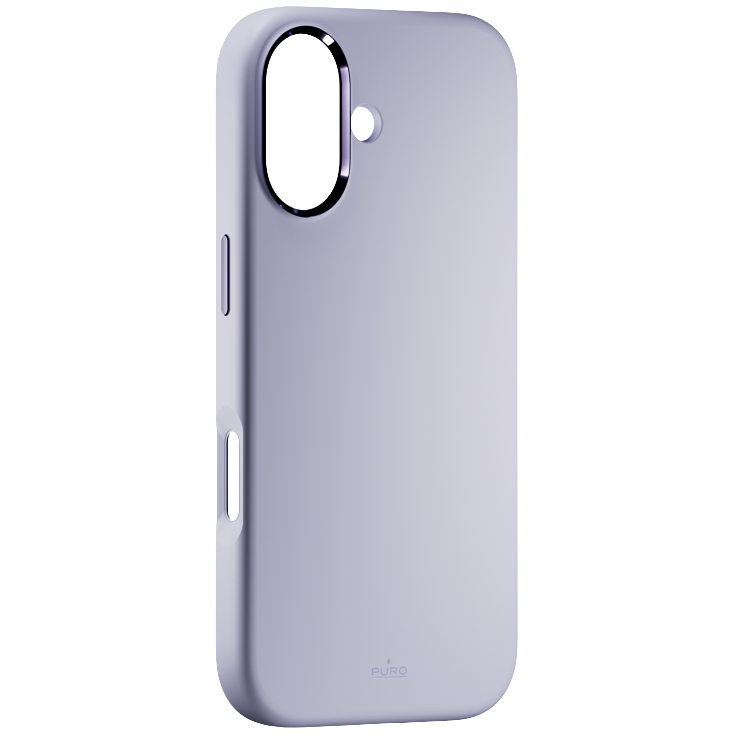 Une coque de téléphone violette avec découpe caméra et logo Puro.