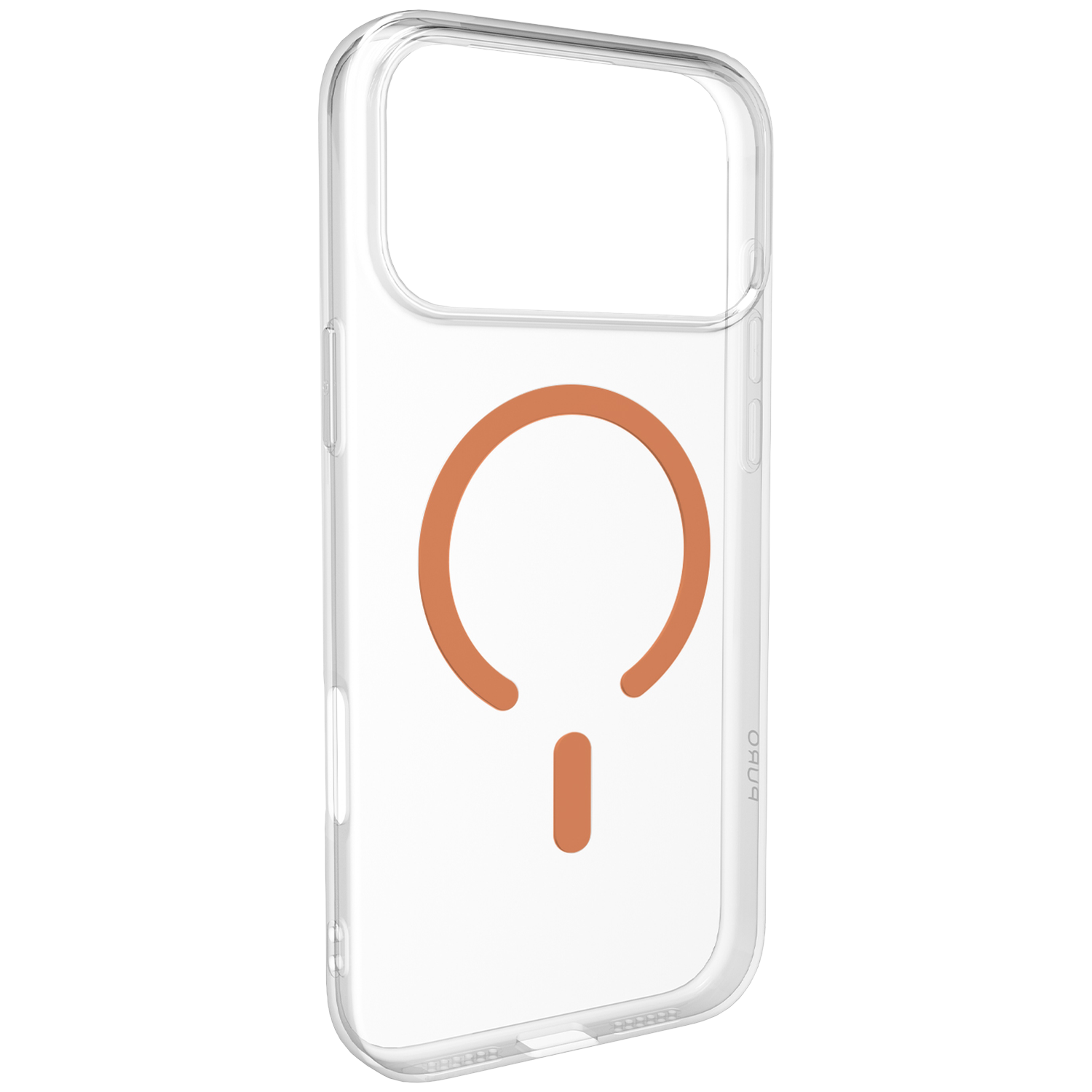 Coque de téléphone transparente avec anneau magnétique orange.