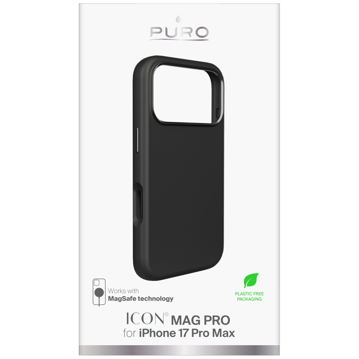 Coque noire Puro iPhone 17 Pro Max avec technologie MagSafe.