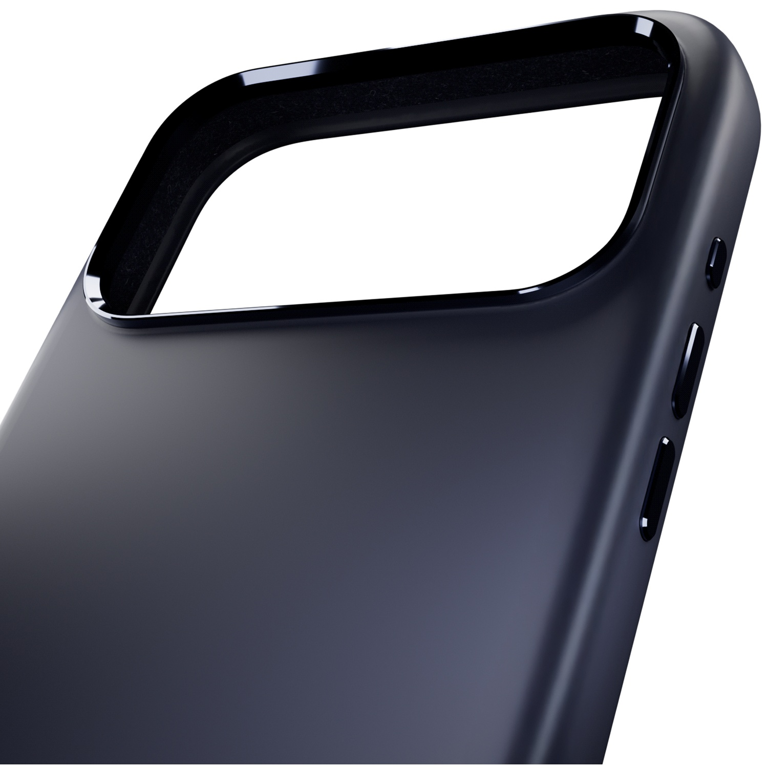 Coque de téléphone gris foncé avec découpes pour appareil photo et boutons.