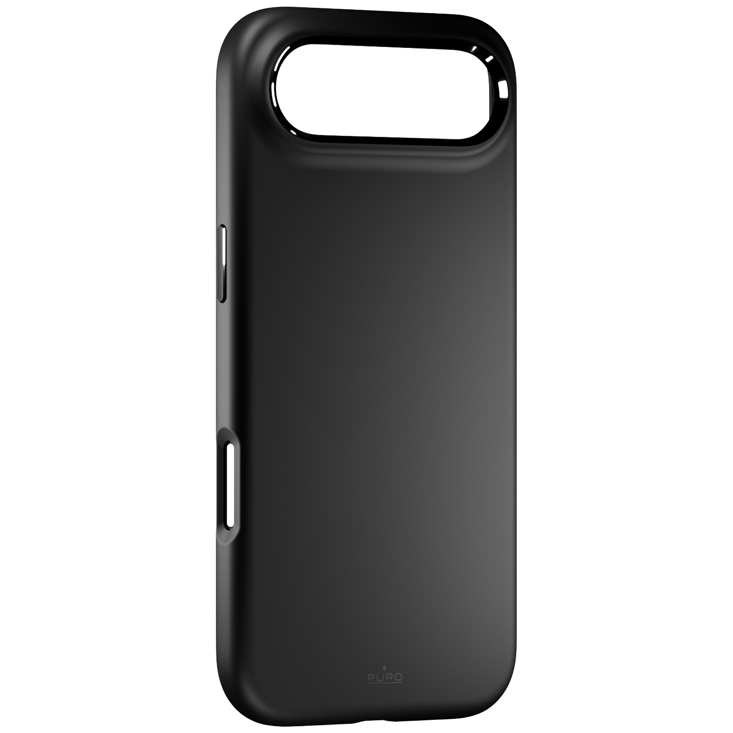 Coque de téléphone noire avec découpes pour appareil photo et boutons.