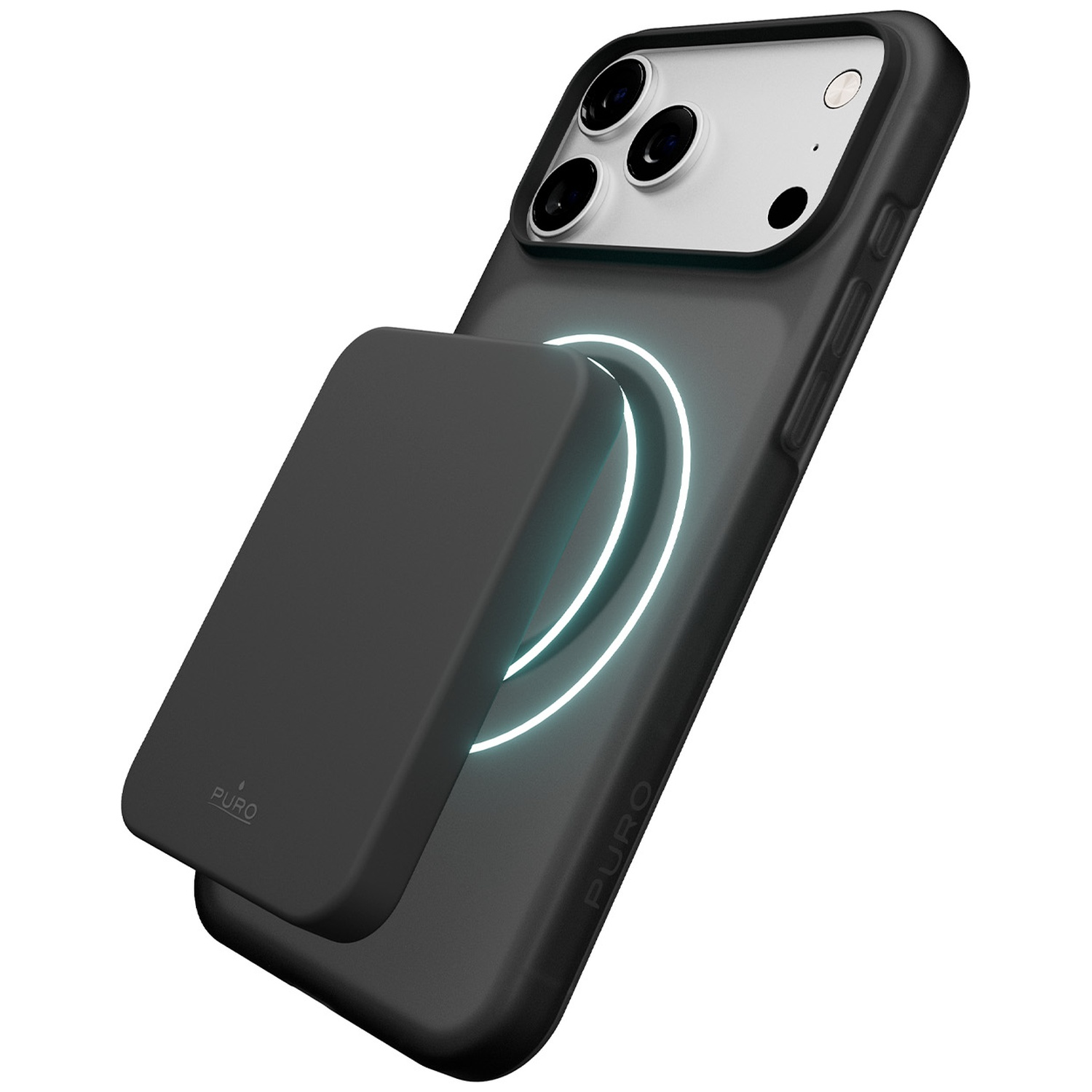 Coque de téléphone noire avec anneau magnétique et batterie détachable