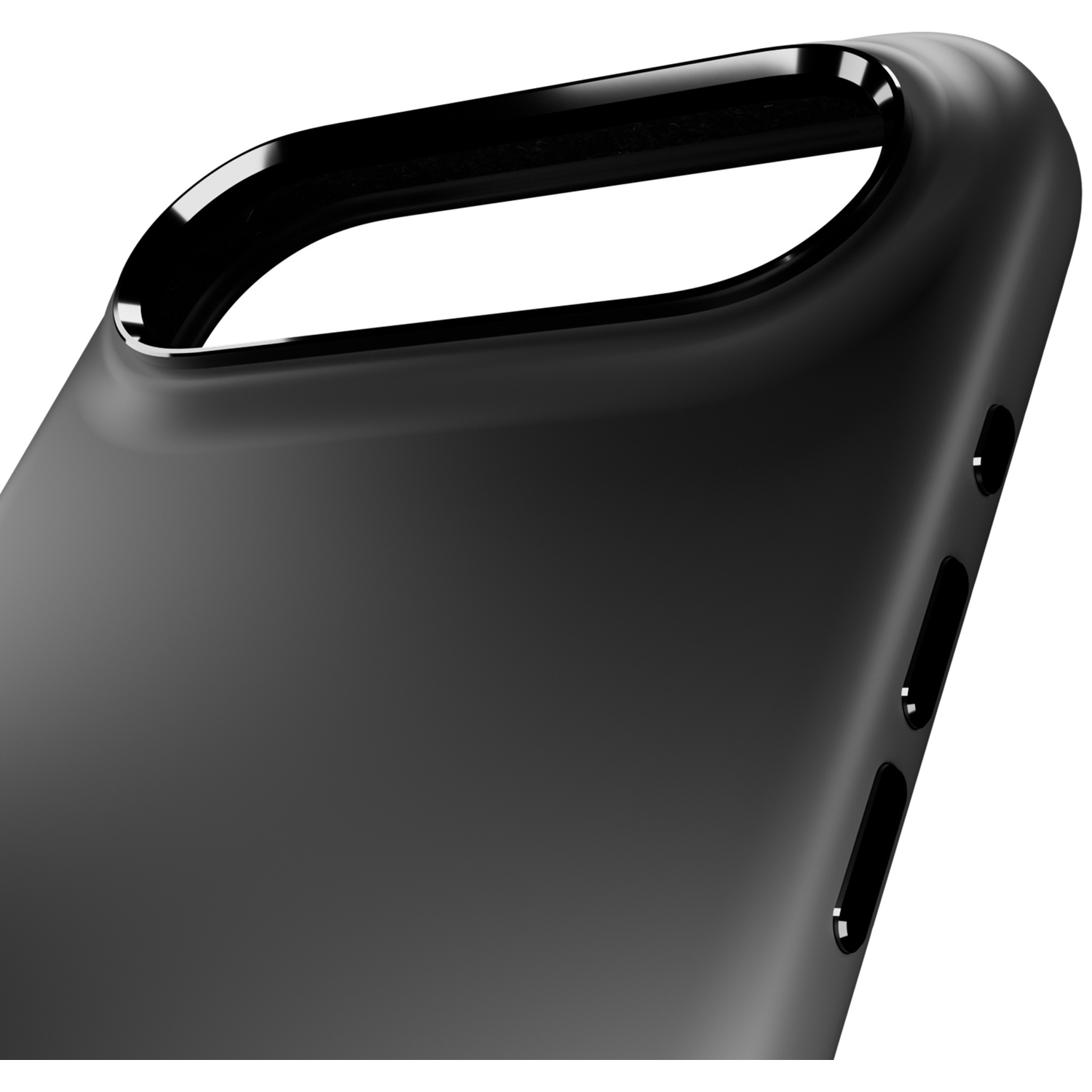 Coque noire pour smartphone avec découpes pour ports et boutons.
