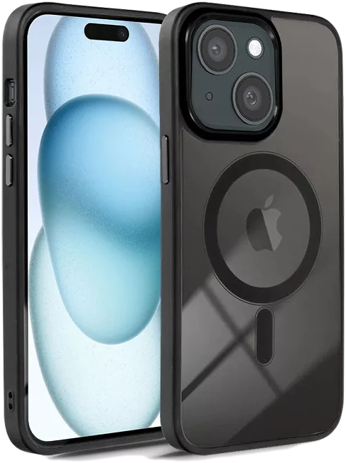 HAFFNER iPhone 15 Plus Edge Mag Cover szilikon tok, átlátszó-fekete (PT-6835)