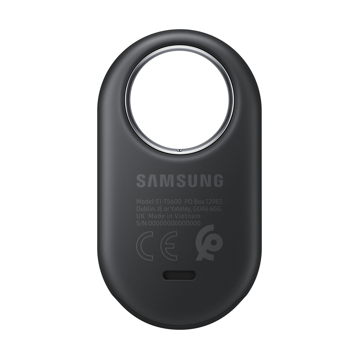 Samsung SmartTag nero con anello e marchio CE.
