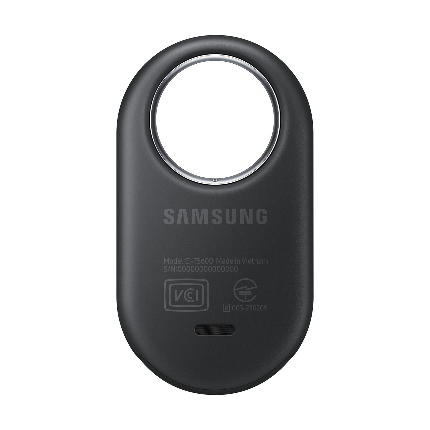 Tracker Samsung nero con ritaglio circolare e numero di modello.