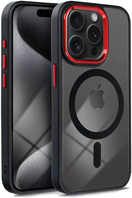 HAFFNER iPhone 15 Pro Edge Mag Cover szilikon tok, piros-fekete-átlátszó (PT-6836)