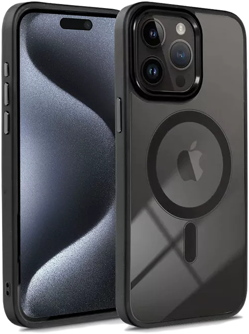 HAFFNER iPhone 15 Pro Max Edge Mag Cover szilikon tok, átlátszó-fekete (PT-6839)