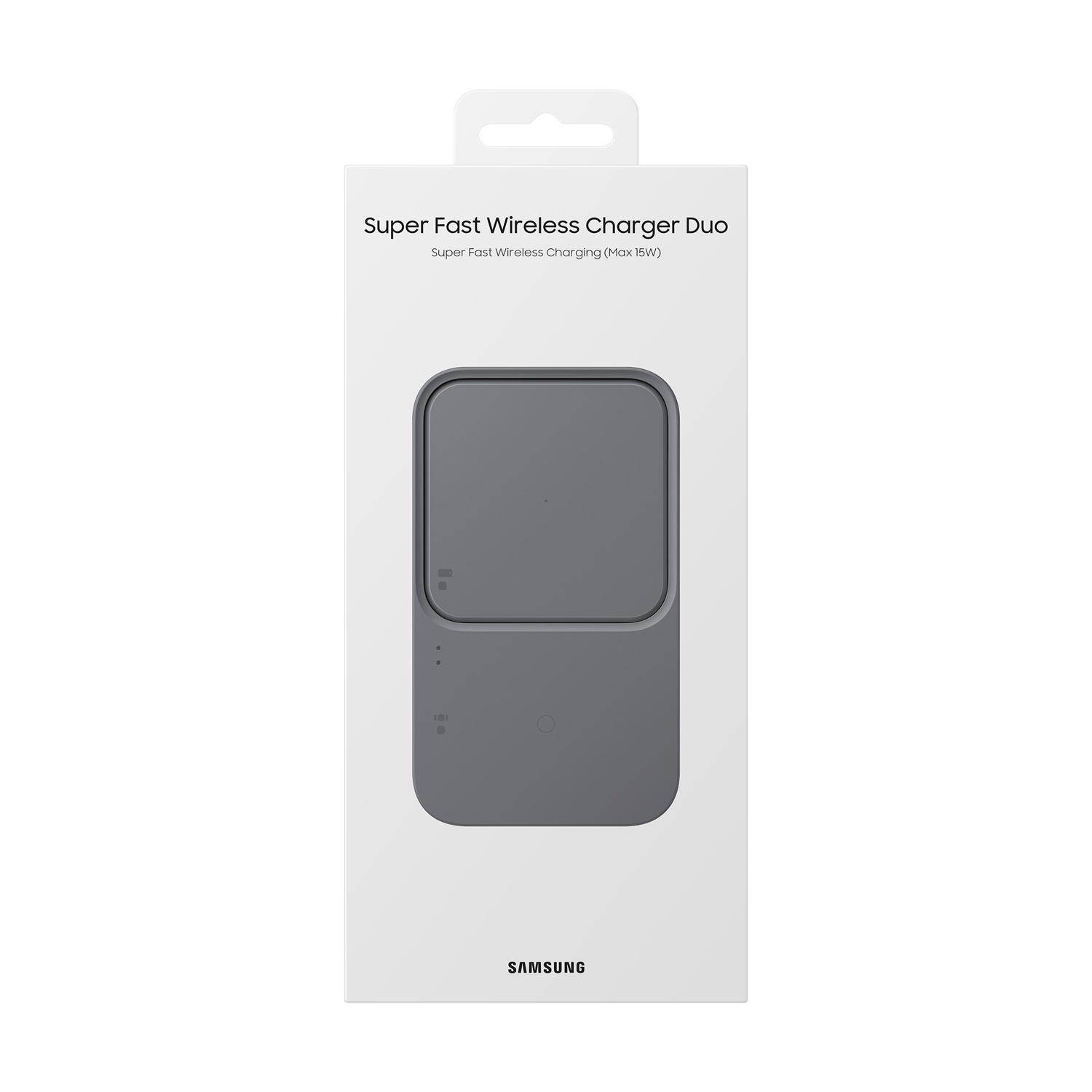 Scatola caricabatterie wireless doppio Samsung grigio.