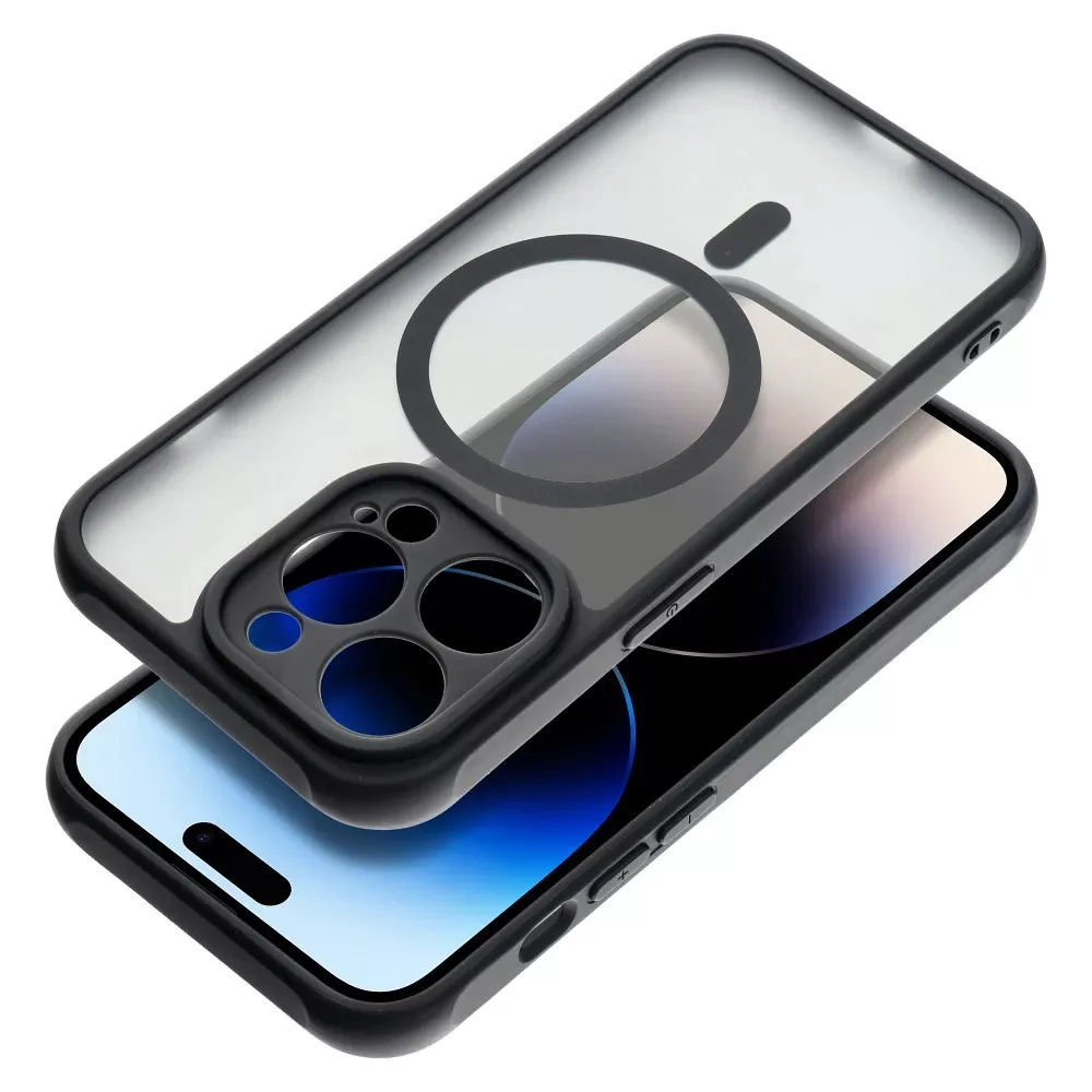 Átlátszó telefontok fekete kerettel egy fekete iPhone felett.