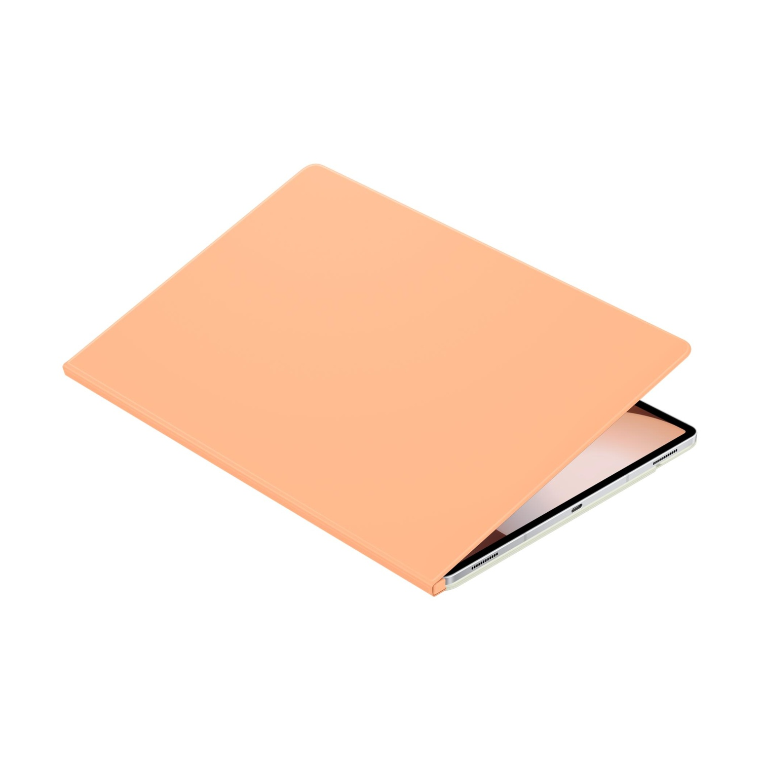 Una custodia arancione per tablet su sfondo bianco.
