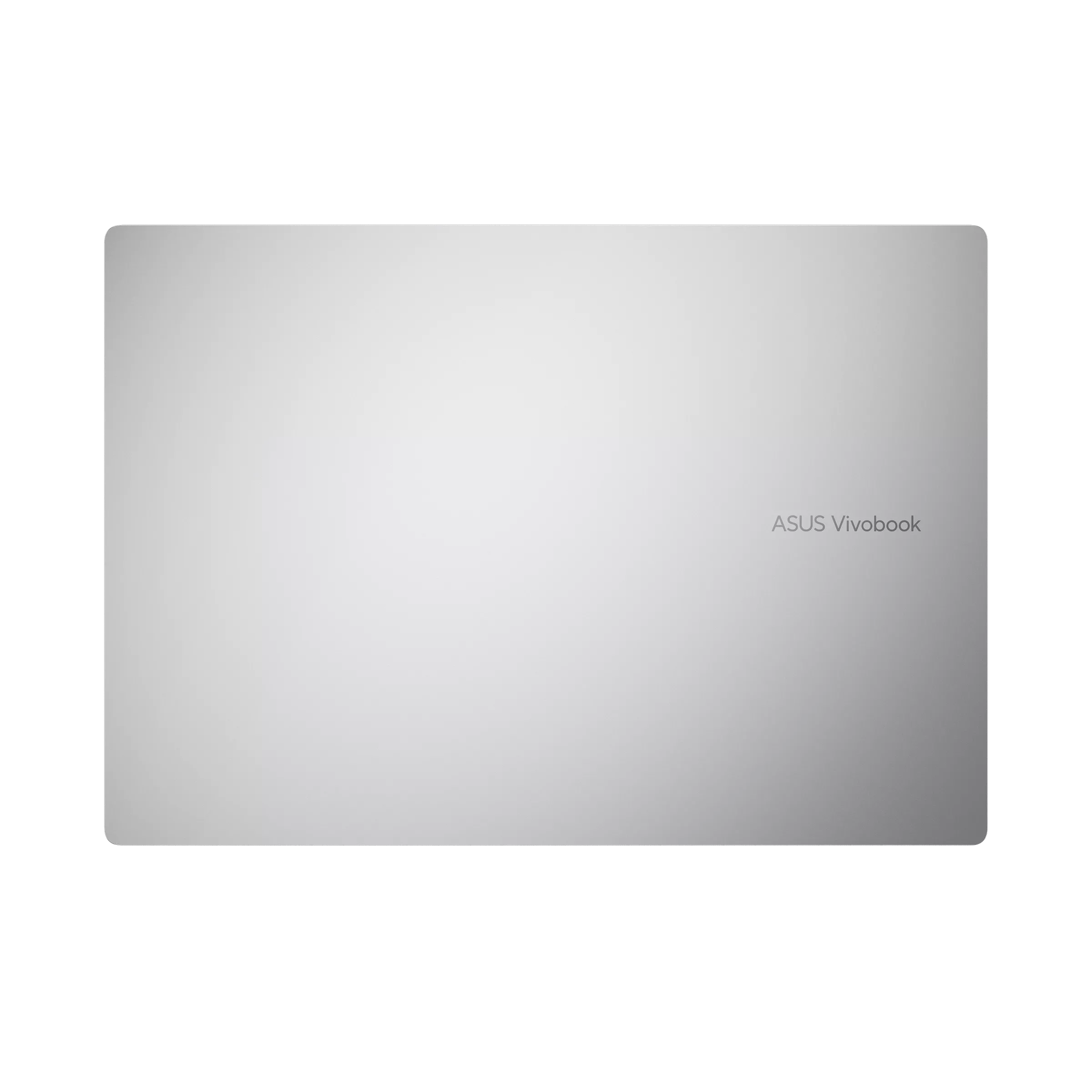 Siyah arka plan üzerinde 'ASUS Vivobook' yazılı gümüş renkli dizüstü bilgisayar.