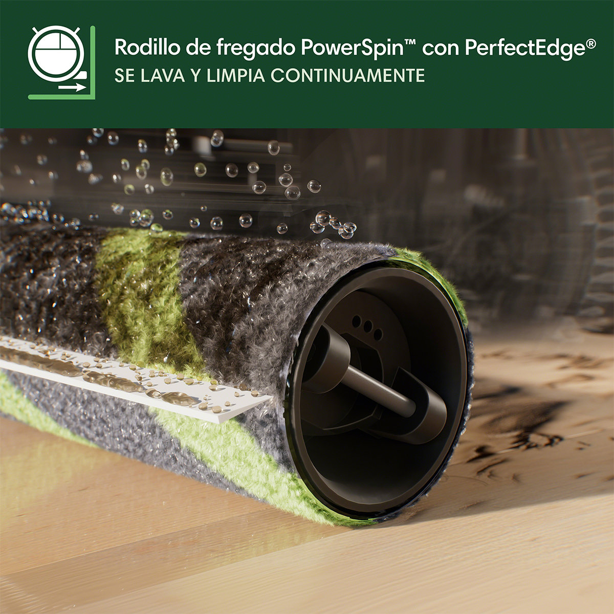 Rodillo de fregado PowerSpin con perfectedge. Se lava y limpia continuamente